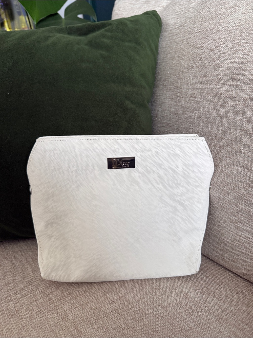 White Leather Cosmetic Dior Parfums Make up Bag